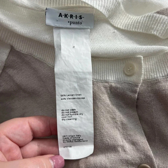 Akris Punto Cardigan Sweater Linen-BlendContrast Light Taupe Cream Size US 10 - Picture 11 of 12